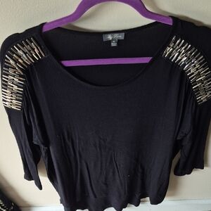 Lily Rose Black Blouse with Silver Accents